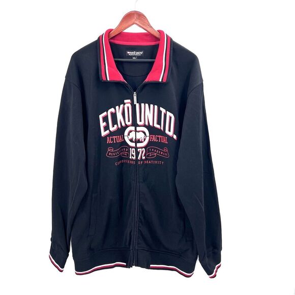 Vintage 90s Ecko Unltd Black Athletic Jacket Hip Logo Raised Letters - Picture 1 of 5